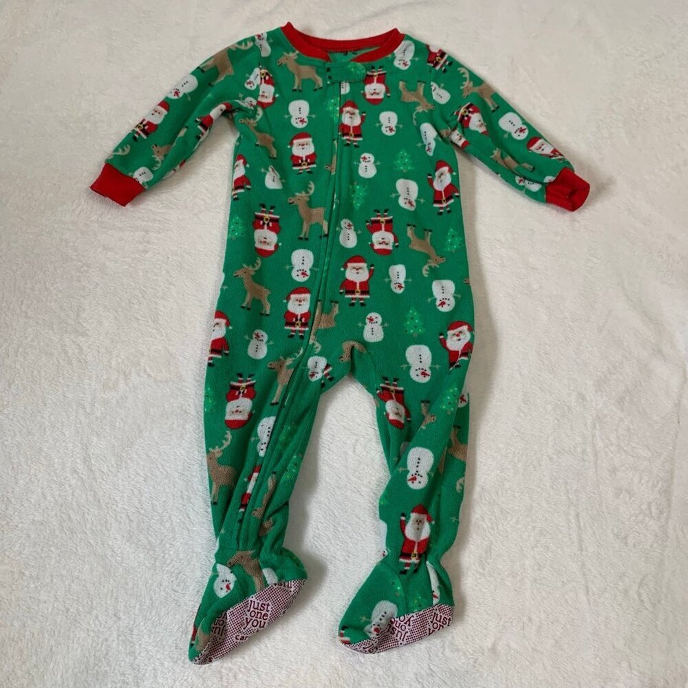 5/$25 Carter's‎ Kids Green Christmas Santa Fleece Footed Pajamas 18M